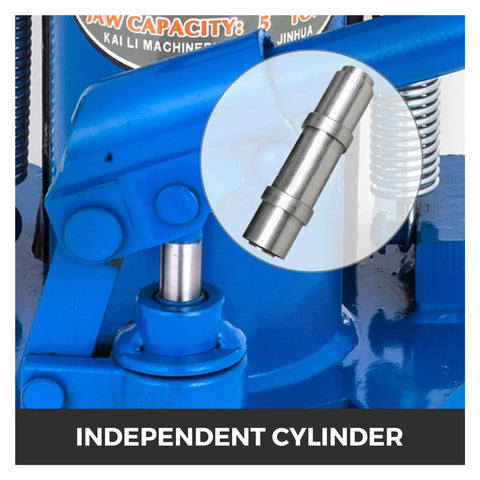 Heavy Duty Toe Lift Jack Featuring Air Hydraulic Action And Heat Treated Steel Cylinder with focus on independent cylinder detail.