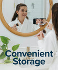 Power Lock Suction Cup Hook For Shower And Mirror holds phone on mirror for hands free convenience while applying makeup.