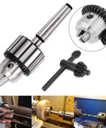 Heavy Duty 4 Piece 1/2 Inch Drill Chuck Kit With Genuine JT33 Taper Shank, showing the chuck and tightening key for woodworking.