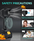 Cordless Handheld Jet Dry Mini Blower Turbo Fan Electric Air Duster with safety precautions and usage warnings displayed