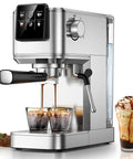 Heavy Duty Espresso Maker With Touchscreen Hot And Iced Coffee Brewer Stainless Steel Milk Frother brewing iced coffee