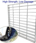 Galvanized Steel Drain Grate 16x16 In For Vodaland Catch Basin Heavy Duty Outdoor Driveway Trench Drainage Grate Square Metal Channel Sewer Cover True 15.4x15.4 Built Tough For Real Weatherproof Outdoor Use, shown as car wheel passes over it.