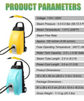 Heavy Duty Portable Steam Cleaner With 2.5m Long Hose And 3.5L Tank product parameters chart with specifications.