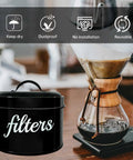 White Enamel Round Coffee Filter Holder with Lid for Counter Top Storage Keeps Your Filters Organized in a Rustic Farmhouse Style