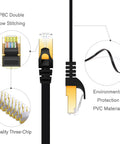 Flat Shielded Cat7 Ethernet Patch Cables 10Ft 6 Pack Dope Speeds For Ultra Fast Internet Modem Router LAN Computer Black