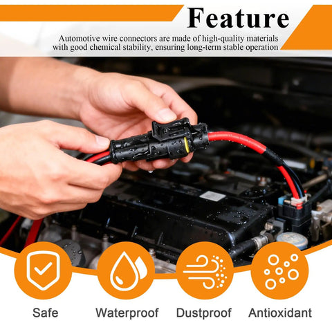 Hands connecting 316 Piece Waterproof Automotive Electrical Connector Kit With 23 Sets Sealed Wire Connectors in car engine
