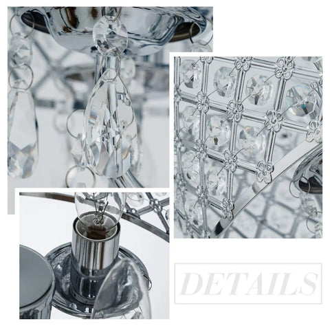 Close-up of details from Modern Crystal Pendant Light With Drum Shade In Chrome 4 Light Chandelier For Bedroom Kitchen Island