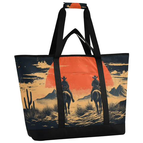 Western Desert Cowboy Insulated Cooler Bag Reusable Thermal Tote With Big Capacity For Shopping Picnics Beach Trips Travel And Camping Leak Proof Lunch Box Triple Layer Insulation Keeps Food Cold Or Hot All Day, desert cowboy design