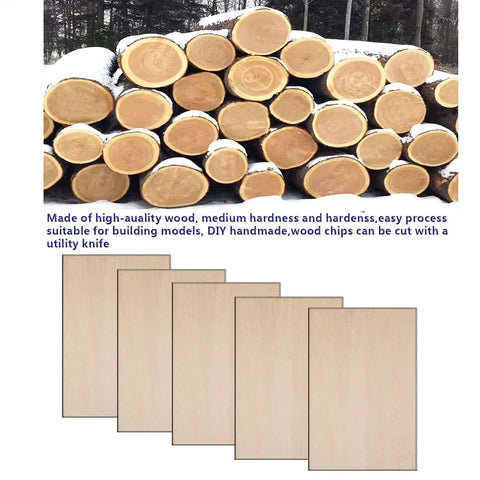 Unfinished basswood sheets and log rounds; 25 pcs, natural wood, 150x100x1.5mm, for crafts