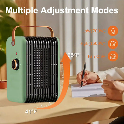 1500W Portable Indoor Space Heater With PTC Quick Heat 110V Electric Heater for Desk with adjustment modes visible