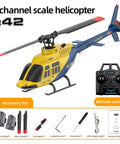 A60 206 Remote Control Helicopter For Adults And Beginners, 4CH RC Heli with accessories, six-axis gyro, scale 1:42, yellow and blue.