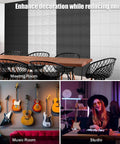 Snag These 12 Pack Acoustic Wall Panels With Self Adhesive Backing 12 By 12 By 0.4 Inch Sound Proof Foam Tiles In Sleek Black for a meeting room.