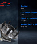 Two Pack Rear Wheel Hub And Bearing Assembly For Front Wheel Drive Impala Regal Grand Prix LaCrosse Century Monte Carlo Aztek Venture Montana Intrigue Allure 5 Lug With ABS For Your Ride shown with 5-lug design and ABS sensor included.