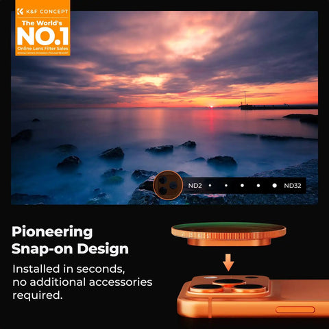 Snap On Variable ND Filter For iPhone 17 Pro And Pro Max Ultra Lightweight 11.2g Deco Mount on sunset imagery
