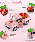 Pink Strawberry Pickup Truck Decor With Realistic Faux Strawberries for Cute Cozy Farmhouse Tiered Tray Accent in Spring