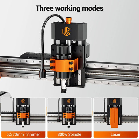 Heavy Hitter Desktop CNC Router Machine With 300W Spindle And Killer 0.01mm Precision Smart 4 Axis Controller close-up of spindle and trimmer.