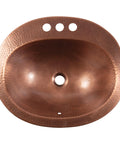 Antique Copper 20 Inch Drop In Bathroom Sink With Copper Care IQ Kit, 18 Gauge Solid Copper, Hand Hammered Look, Top View