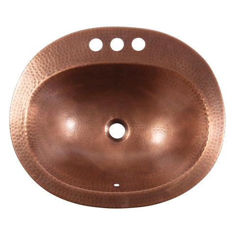 Antique Copper 20 Inch Drop In Bathroom Sink With Copper Care IQ Kit, 18 Gauge Solid Copper, Hand Hammered Look, Top View