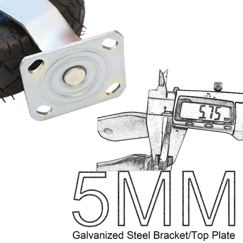 Hella Durable 4 Pack Heavy Duty Swivel Wheels Featuring Pneumatic Rubber Casters And Secure Lock Brakes with 5mm galvanized steel bracket.
