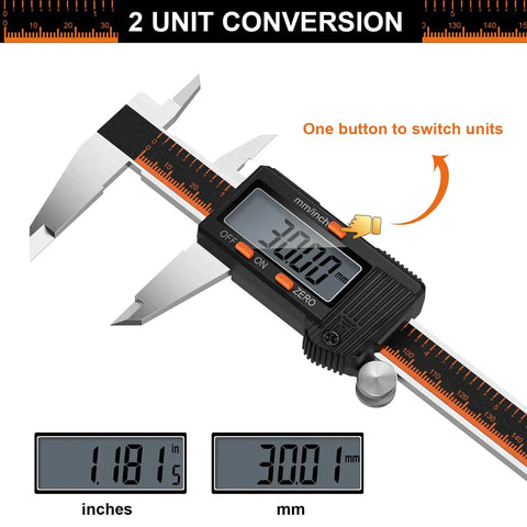 6 Inch Digital Caliper With Large LCD Screen Stainless Steel Measuring Tool Inch And Millimeter Conversion Electronic Micrometer