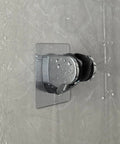 Heavy Duty Shower Head Holder With Tough As Nails Adhesive on textured tile, waterproof chrome finish, corrosion resistant ABS.