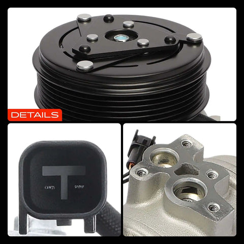 Heavy Duty Auto Ac Compressor With Clutch Assembly Prefilled Oil And New Seals For Ford Edge close-up of pulley and connector details.