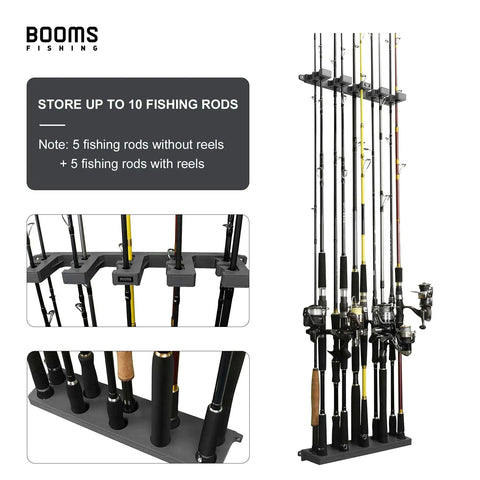 Garage Wall Mount Fishing Rod Holder Holds Up To 10 Rods With Vertical Horizontal And Ceiling Mount Options Black WV4