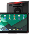 Tough As Nails Eight Inch Rugged Android Tablet With Integrated 1D 2D Barcode Scanner front and back view showing display and scanner