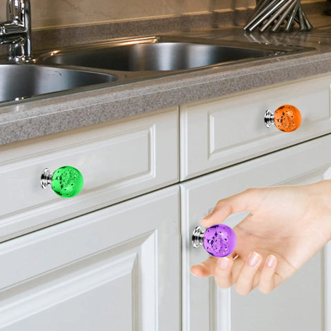 Colorful Glass Cabinet Knobs 30mm Round Bubble Design, 10 Pack Drawer Pulls With Three Screw Sizes For Cabinets, Drawers, Dressers, And Home Makeovers, Smooth Modern Hardware, on white kitchen cabinets