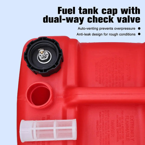 Close-up of Three Gallon Portable Boat Gas Tank 12L Marine Gas Tank showing fuel cap with dual-way check valve system.
