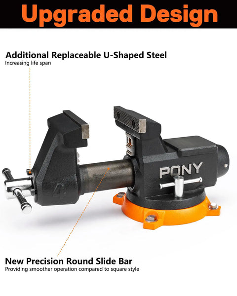 Beefed Up Heavy Duty 4 Inch Bench Vise With 4400 Lbs Clamping Power, 360 Degree Rotating Base And Anvil, 4 Inch Jaw Opening