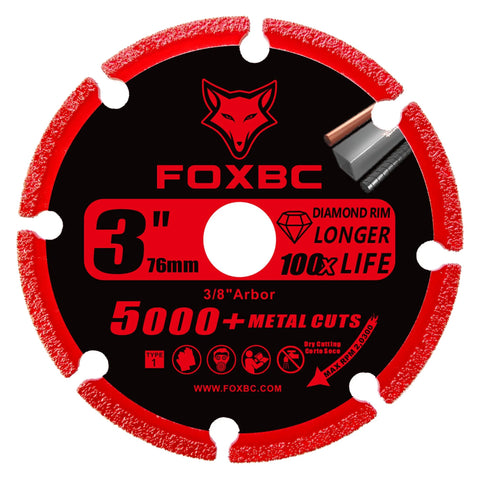 FOXBC 3-inch diamond cut-off wheel with 3/8-inch arbor for metal cutting, 3-pack