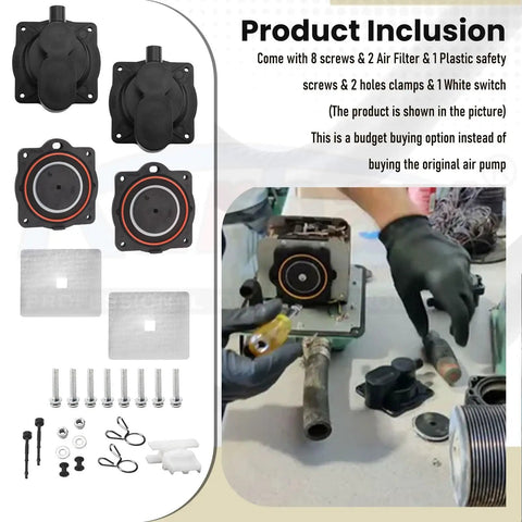 Air Pump Rebuild Complete Kit for 60 and 80 Aerators with white switch and parts, compatible with Clearstream CS103EL Aqua Safe AS500 AA500 DF 50.