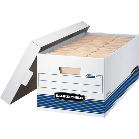 No Sweat 4 Pack Medium Duty File Storage Boxes Letter Size Organizers With Lids Stackable Corrugate Document Holders Quick Pop Up Design For Effortless Office Setup And Secure Storage