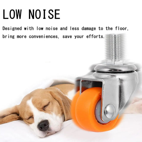 Heavy Duty Swivel Caster Wheels With Threaded Stem Nylon Rollers For Chairs Tables Furniture Smooth As Butter, orange roller detail.
