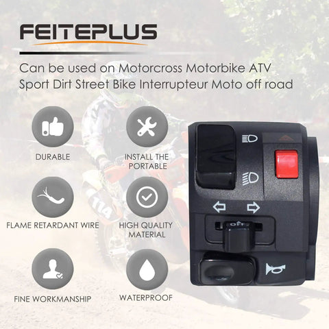 Seven Eighths Inch 22mm Handlebar Control Switch Set For ATV And Motorcycle Left And Right Horn Button Turn Signal Lights Start Kill Switch Fog Lamp And Warning Light