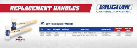 Pro Grade 24 Oz Soft Face Rubber Mallet With Replaceable 2 Inch Non Marring White Tips Made In USA White And Black RM24 VN19510 on catalog