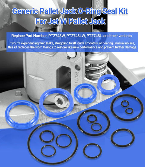 Pallet Jack O Ring Seal Kit For Jet W Pallet Jack PT2748W PT2748LW PT2748L with blue O-rings and installation guide visible