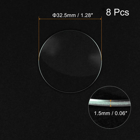 8 Pack 32.5mm Watch Glass Crystal Lenses Single Dome Edge Thickness 1.5mm For Watchmaker Repair Clear Anti Reflection Coated