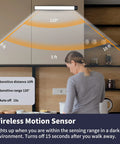 LED Motion Sensor Under Cabinet Lights 2 Pack With Ultra Thin Magnetic Closet Design 69 LEDs demonstrating motion detection range