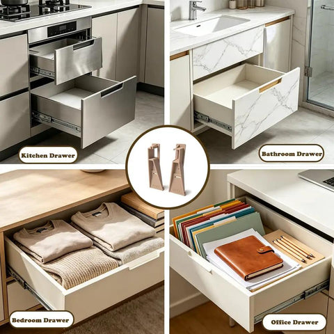 Drawer Guide Mounting Bracket Set for Left and Right Sides Replacement Rear Drawer Track Support in various room settings