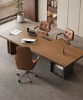 Premium Solid Wood Computer Desk For Home Office Boss Grind Zone Ergonomic Standing Workbench with workspace and chairs.