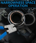 Four Pack CR-V Snap Ring Pliers Set Seven Inch Heavy Duty Internal And External Circlip Pliers gripping a ring in engine