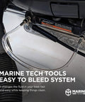 Seastar Hydraulic Steering Filler Kit With Swivel for Boaters Bleed Kit attached to a boat steering system