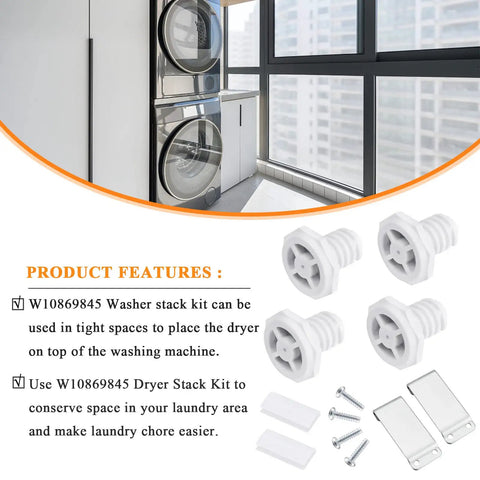 Beefed Up Dryer Stacking Kit For Whirlpool And Maytag Standard And Long Vent Dryers And Washers, W10869845 Replacement, Compatible With W10298318 W10761316 AP6047938 PS3407625, Easy Install With Screws, Clips And Brackets