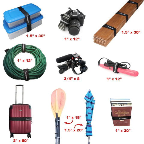 Soft Velour Cinch Straps 2 Inch By 20 Inch Pack Of 6 With Reusable Hook And Loop securing luggage and various items
