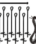 8 Pack Ground Anchors Set 15 Inch Tall One Quarter Inch Diameter With 65 Feet Of Rope Beefy Heavy Duty Tie Down Stakes for outdoor use