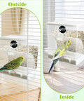 Real Deal Automatic Bird Feeder With Super Slick Waste Catcher And Split Bowl Design For Cockatiel Parrot And Parakeet Cage Accessories Totally Hassle Free Setup Two Pack, showing a parakeet feeding.