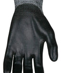 HyperMax 13 Gauge Cut Pro Work Glove with Polyurethane Coated Palm and Fingers, seamless salt and pepper shell, medium size
