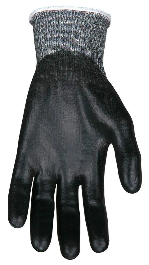 HyperMax 13 Gauge Cut Pro Work Glove with Polyurethane Coated Palm and Fingers, seamless salt and pepper shell, medium size